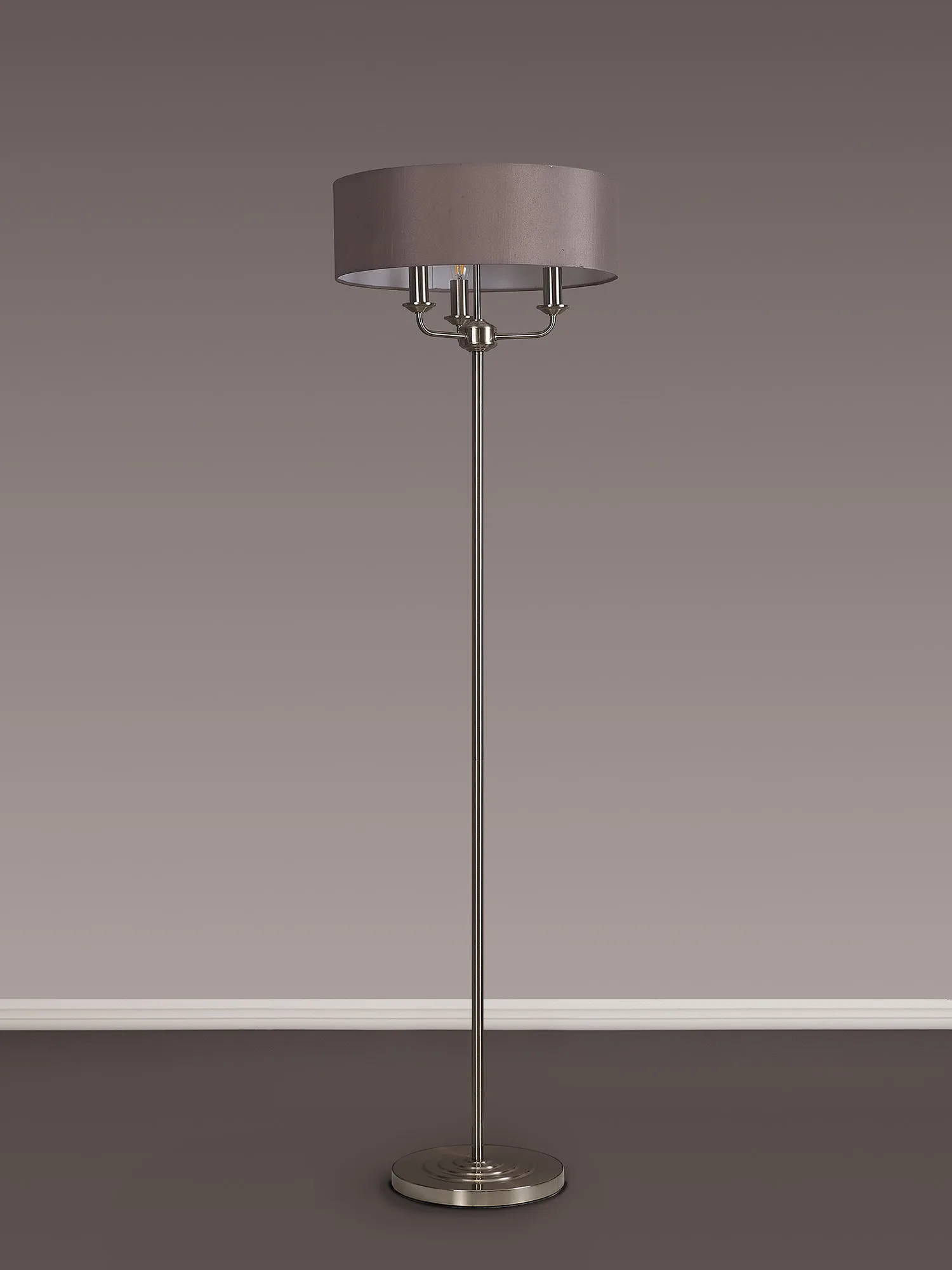 Banyan 45cm 3 Light Floor Lamp Satin Nickel, Grey DK0922  Deco Banyan SN GR